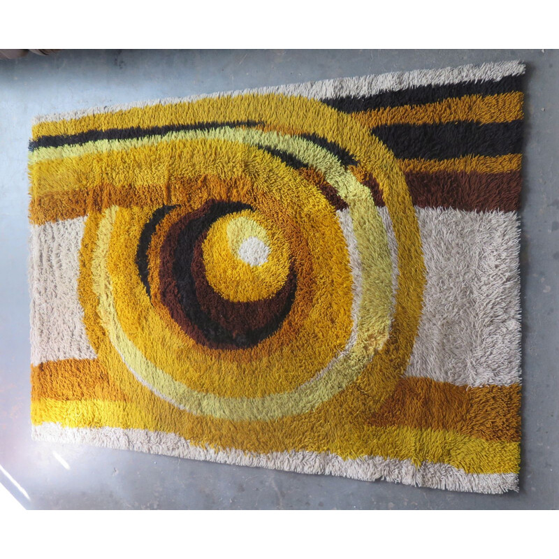 Tapis vintage allemand en laine jaune 1970