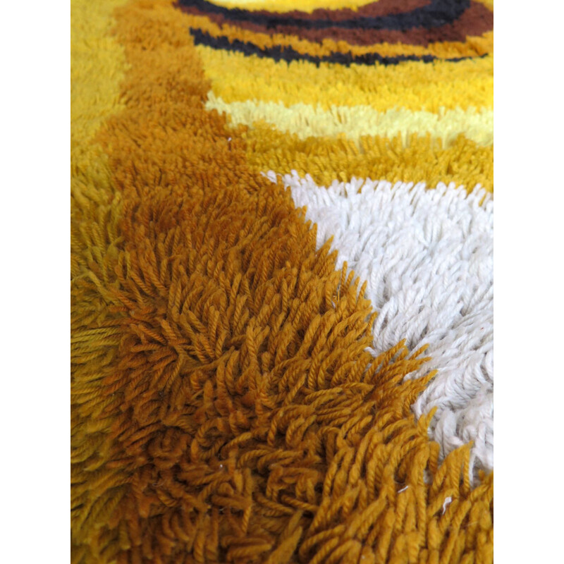 Tapis vintage allemand en laine jaune 1970