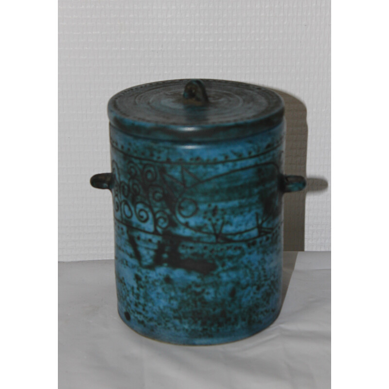 Pot vintage français de Jacques Blin en céramique bleue 1950