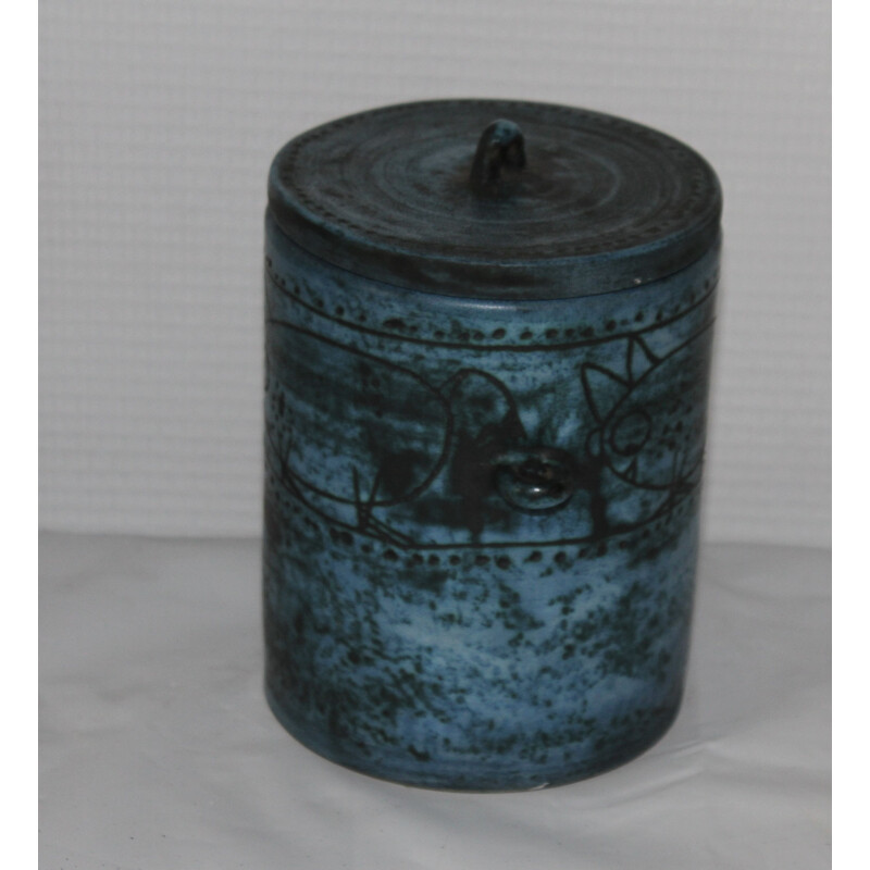 French vintage pot by Jacques Blin in blue ceramic 1950