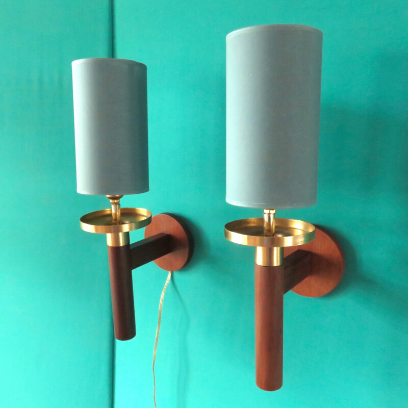 Pair of vintage teak and brass Denmark 1960