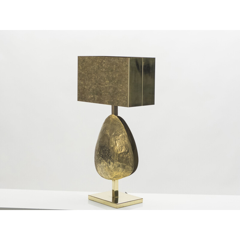 Grande lampe vintage sculpture en laiton et bronze attribuée Willy Daro 1970