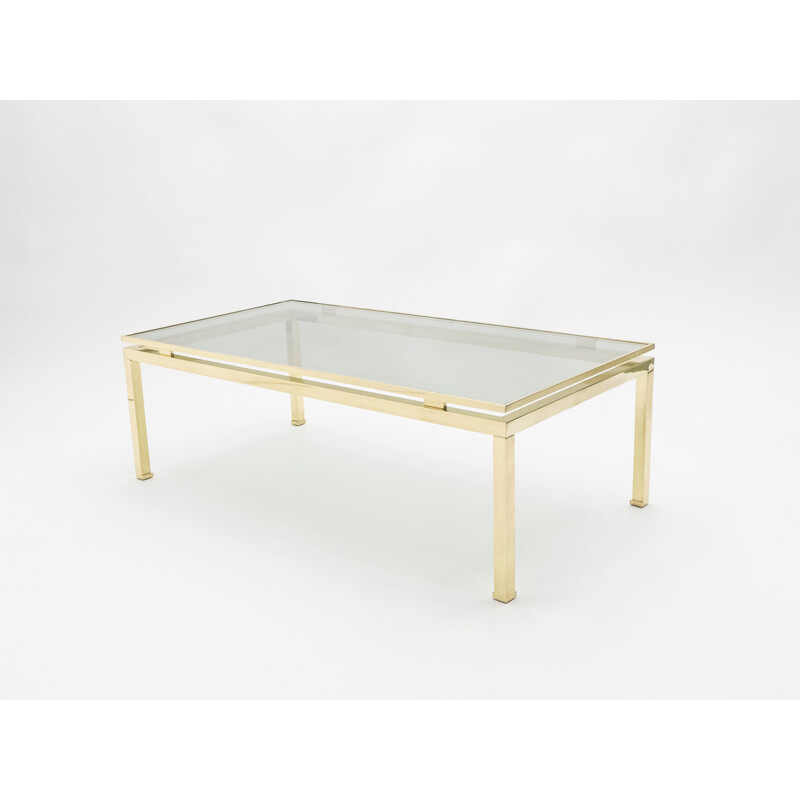 Coffee table in glass and brass by Guy Lefevre for Maison Jansen 1970s