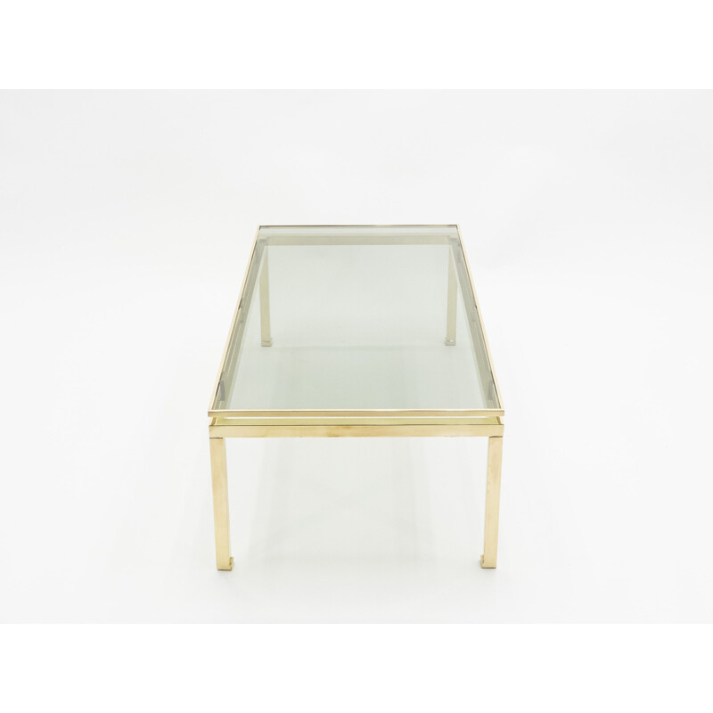 Table basse vintage en verre laiton de Guy Lefevre pour Maison Jansen 1970