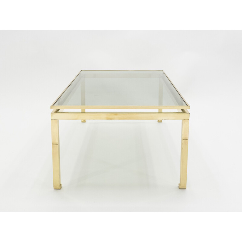 Coffee table in glass and brass by Guy Lefevre for Maison Jansen 1970s