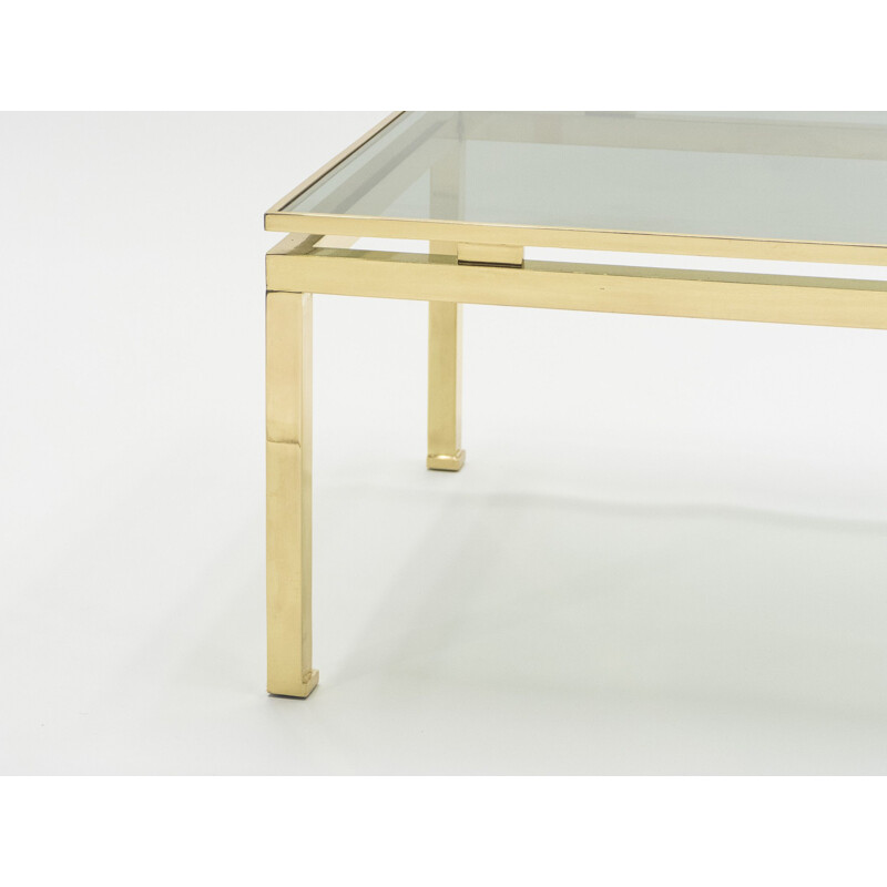 Coffee table in glass and brass by Guy Lefevre for Maison Jansen 1970s