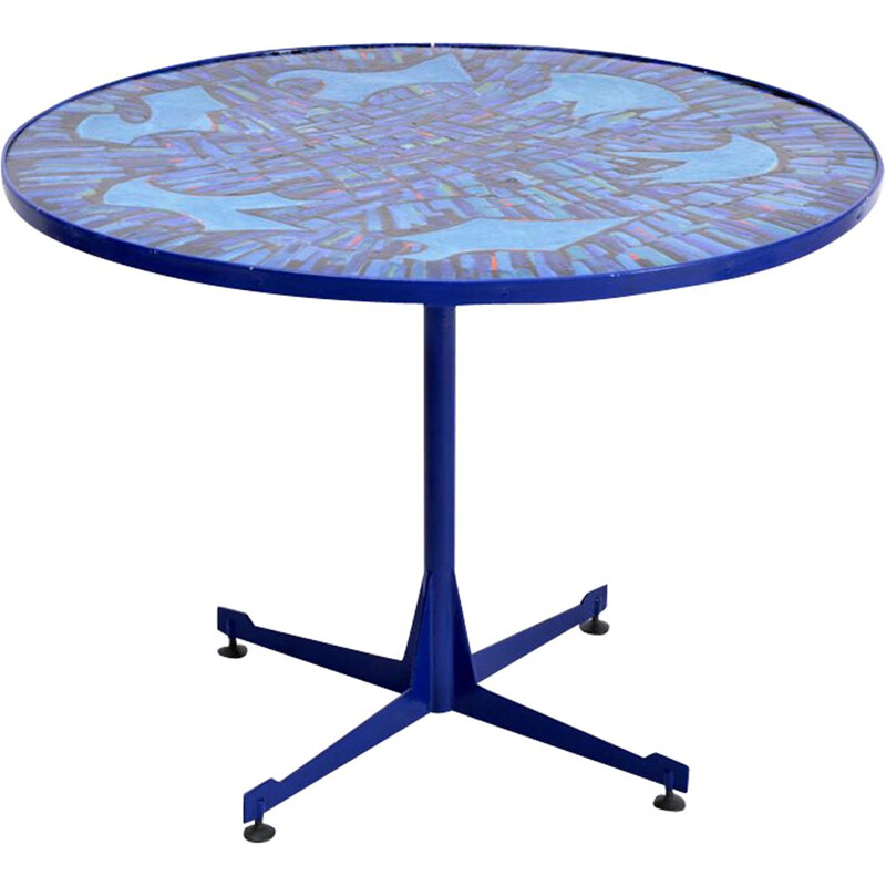 Vintage blue Italian dining table in copper and metal 1950