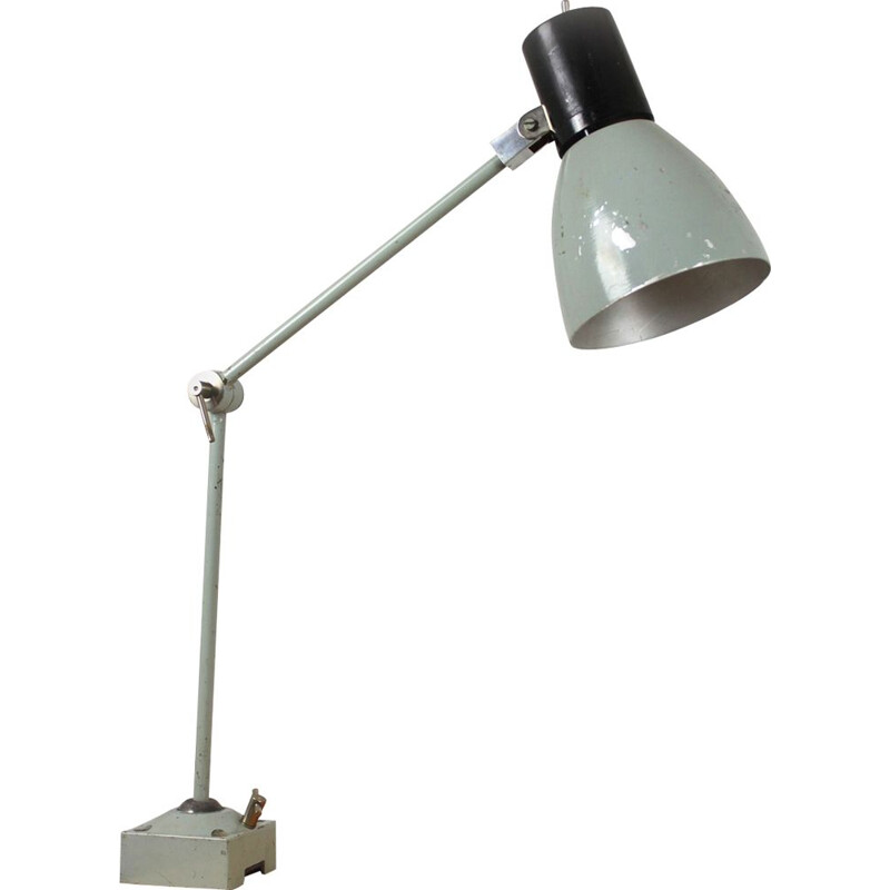 Lámpara industrial vintage de metal gris, 1960