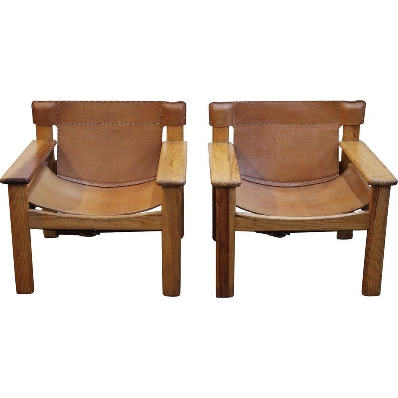 Vintage Natura armchair by Karin Mobring in brown leather and wood 1970