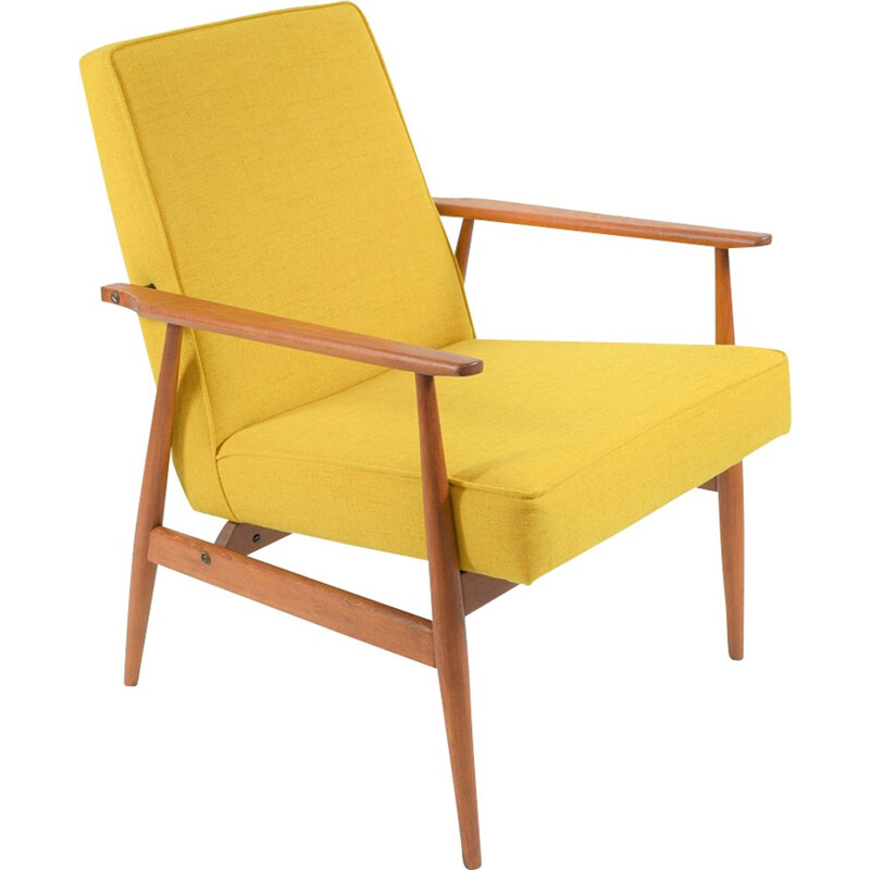 Vintage armchair in yellow fabric and wood 1960