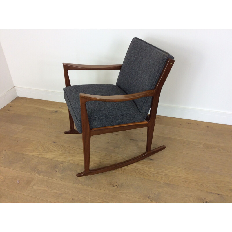 Vintage Danish rosewood rocking chair with grey fabric