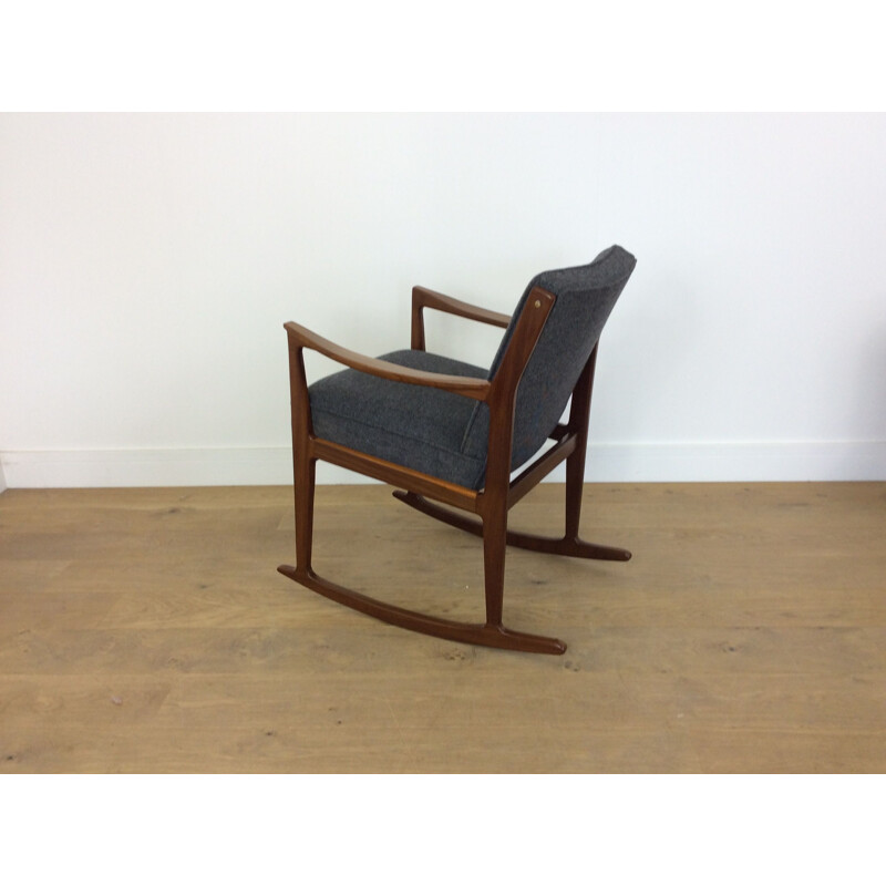 Vintage Danish rosewood rocking chair with grey fabric