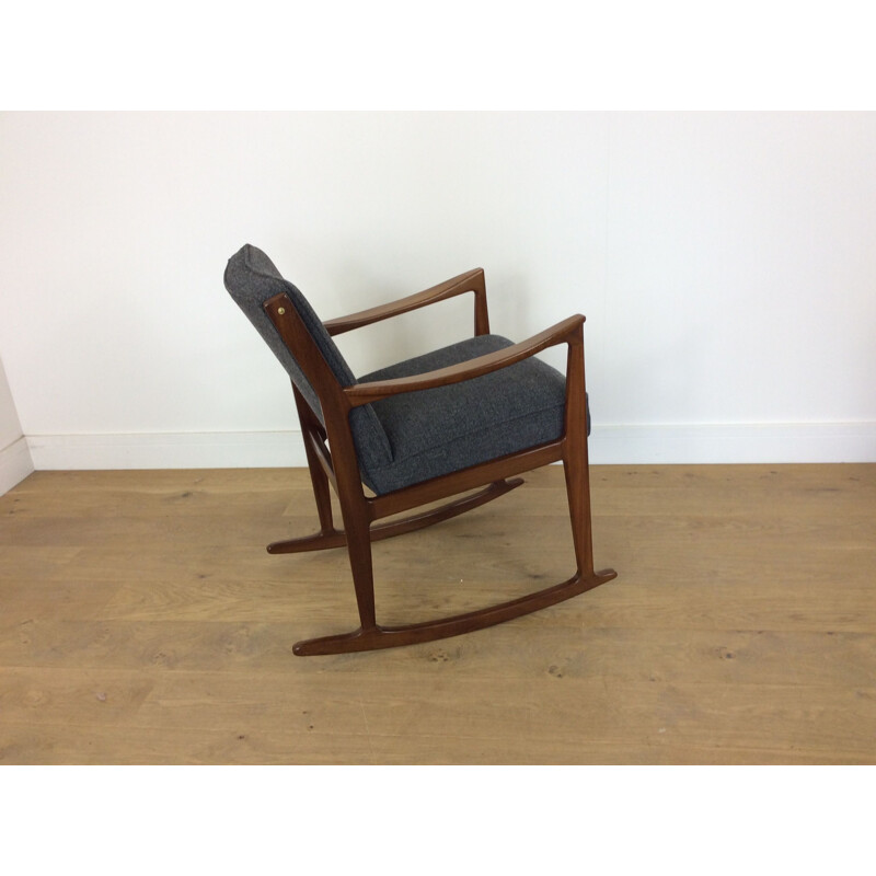 Vintage Danish rosewood rocking chair with grey fabric