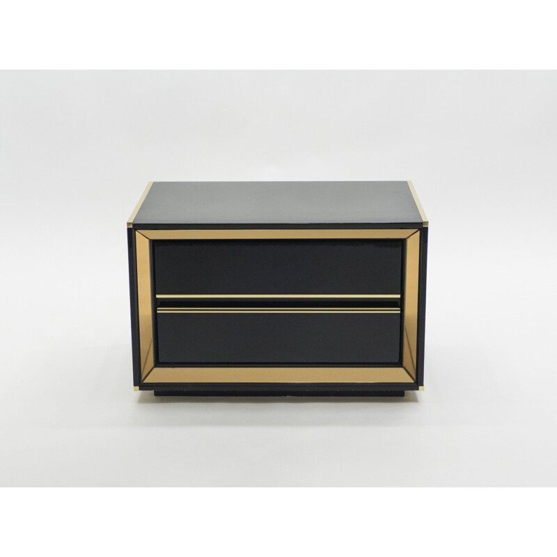 Pair of lacquered bedside tables with brass mirror, Italy 1970