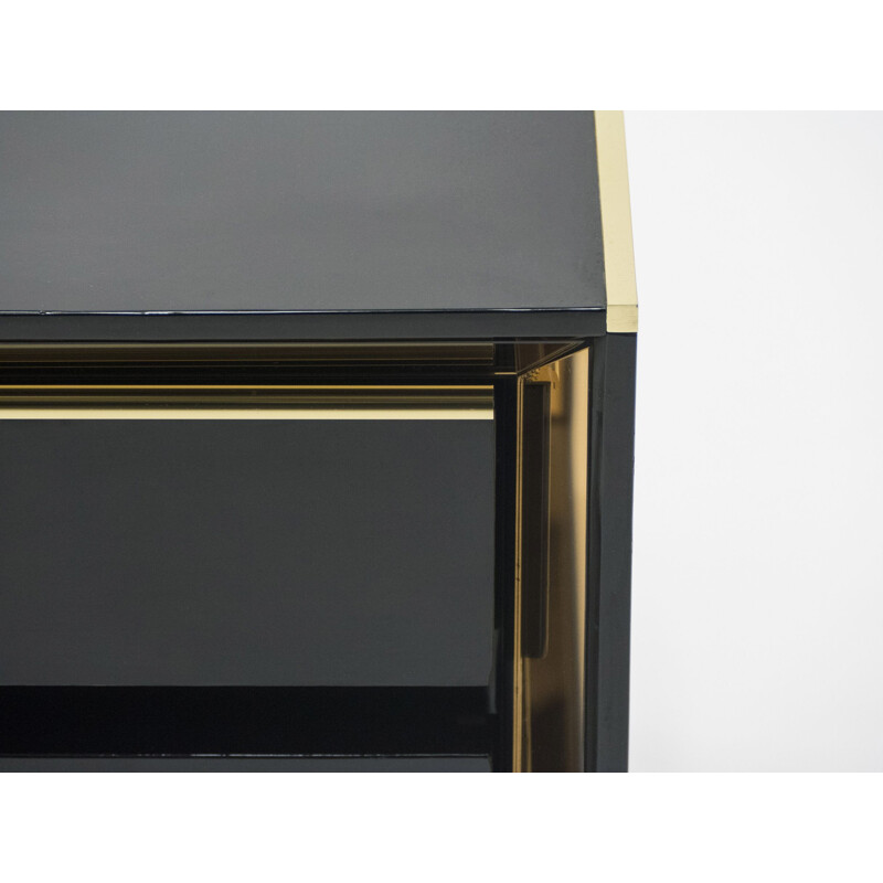 Pair of lacquered bedside tables with brass mirror, Italy 1970