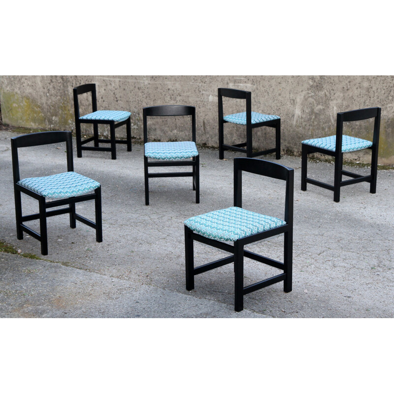 Set of 6 blue and black chairs by Ulferts Tibro