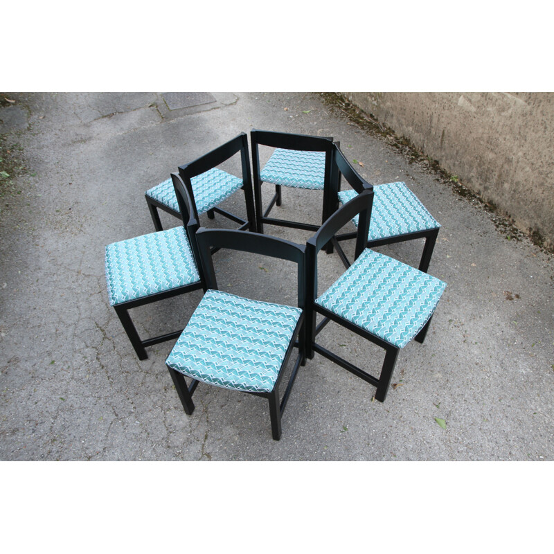 Set of 6 blue and black chairs by Ulferts Tibro