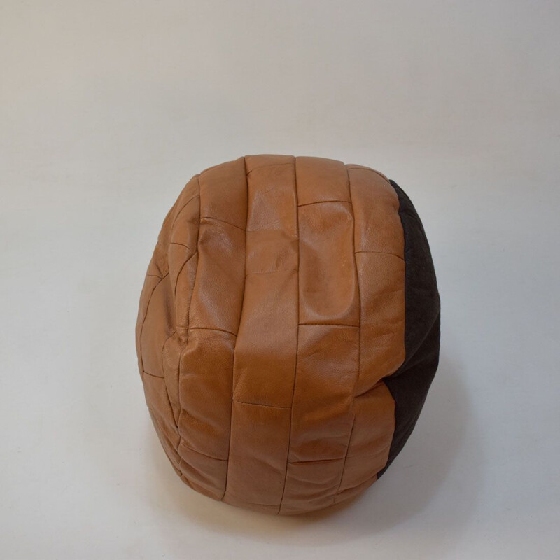 Pouf vintage en cuir marron