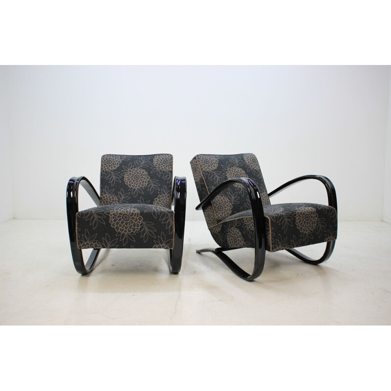 Pair of black H-269 armchairs by Jindrich Halabala