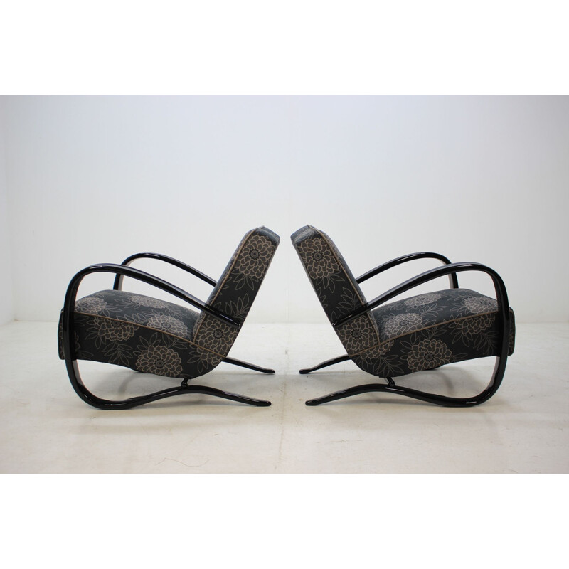 Pair of black H-269 armchairs by Jindrich Halabala