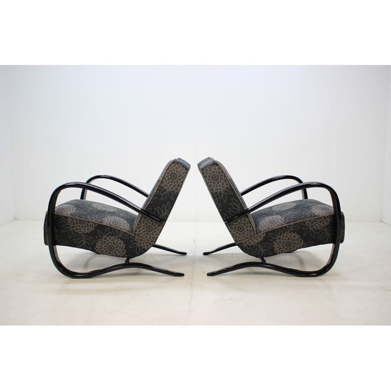 Pair of black H-269 armchairs by Jindrich Halabala