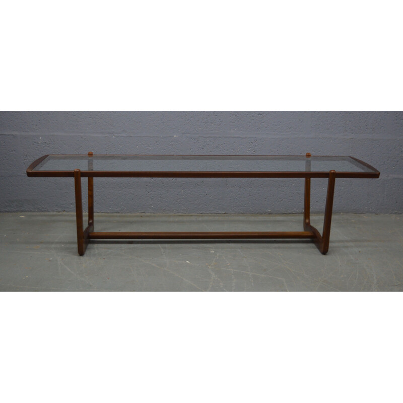 Table basse vintage en bois de teck et verre 1960