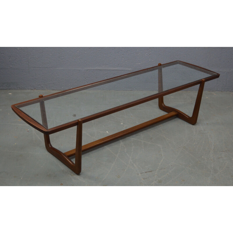 Vintage coffee table in teakwood and glass 1960