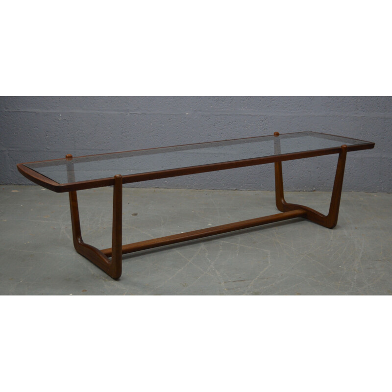 Table basse vintage en bois de teck et verre 1960