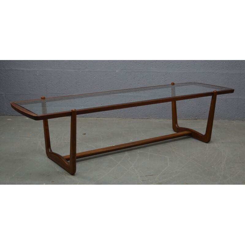 Vintage coffee table in teakwood and glass 1960