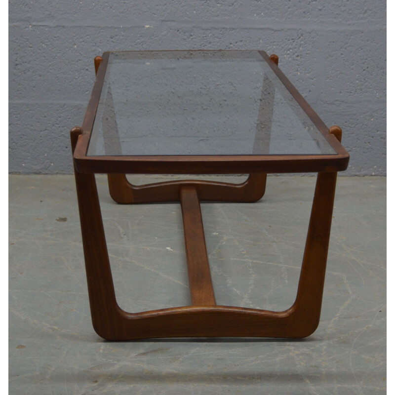 Table basse vintage en bois de teck et verre 1960
