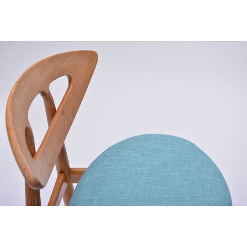 Ensemble de 6 chaises vintage Eye pour Ivan Gern en chêne et tissu bleu