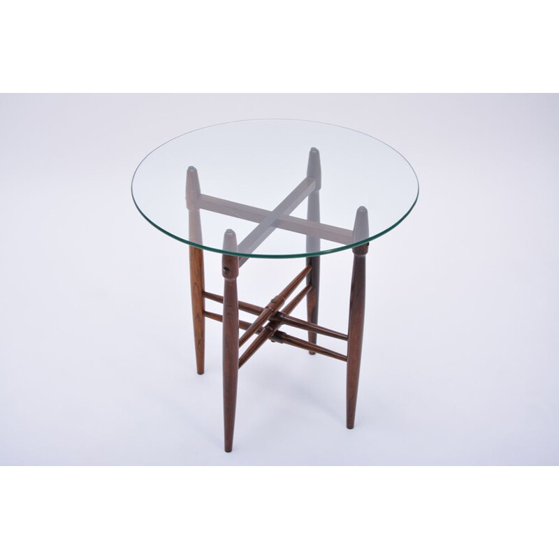 Vintage scandinavian side table by Hundevad in glass and rosewood 1950