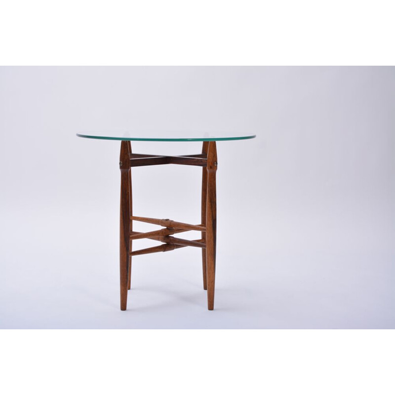 Vintage scandinavian side table by Hundevad in glass and rosewood 1950