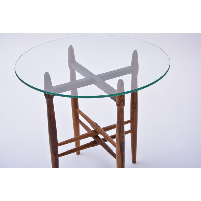 Vintage scandinavian side table by Hundevad in glass and rosewood 1950