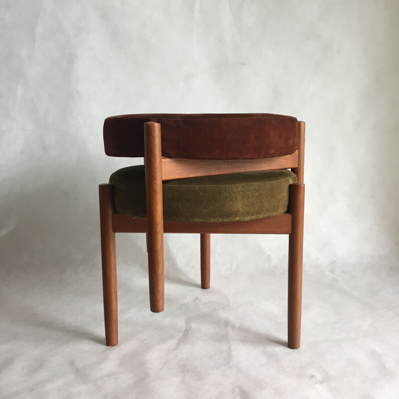 Pair of vintage stools for Spottrup in teak and green and brown suede