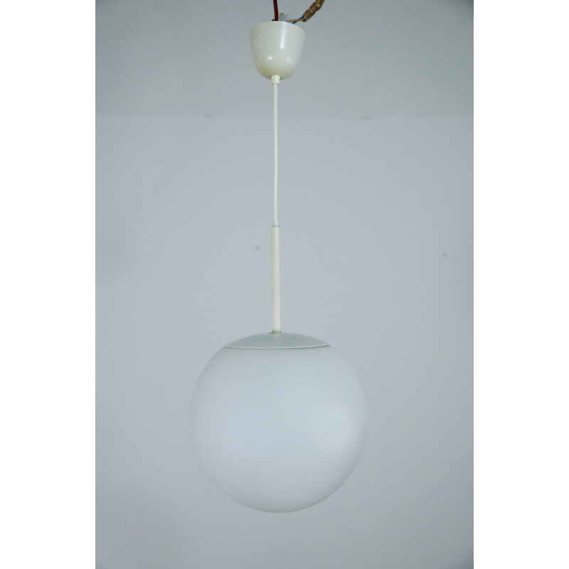 Vintage hanging lamp in glass and metal, Wilhelm WAGENFELD - 1950s