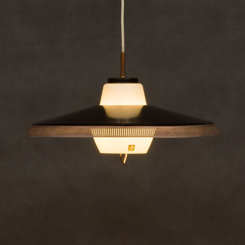 Vintage P415 pendant lamp for Lyfa in black aluminium and glass