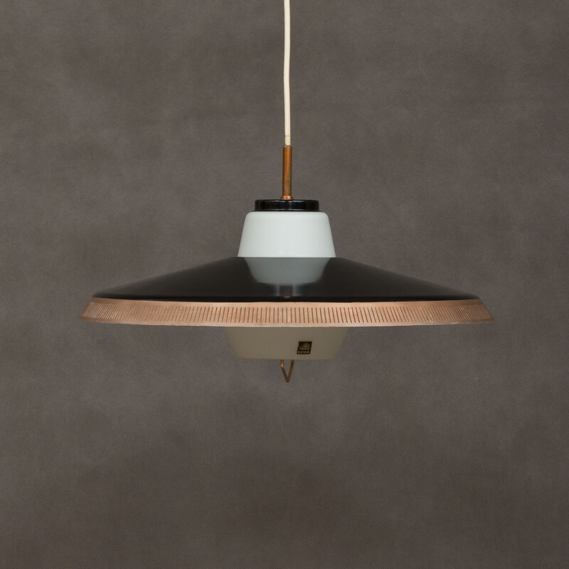 Vintage P415 pendant lamp for Lyfa in black aluminium and glass