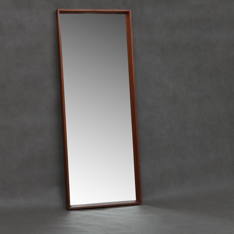 Vintage Danish teak mirror with brass inlays by Jansen Spejle