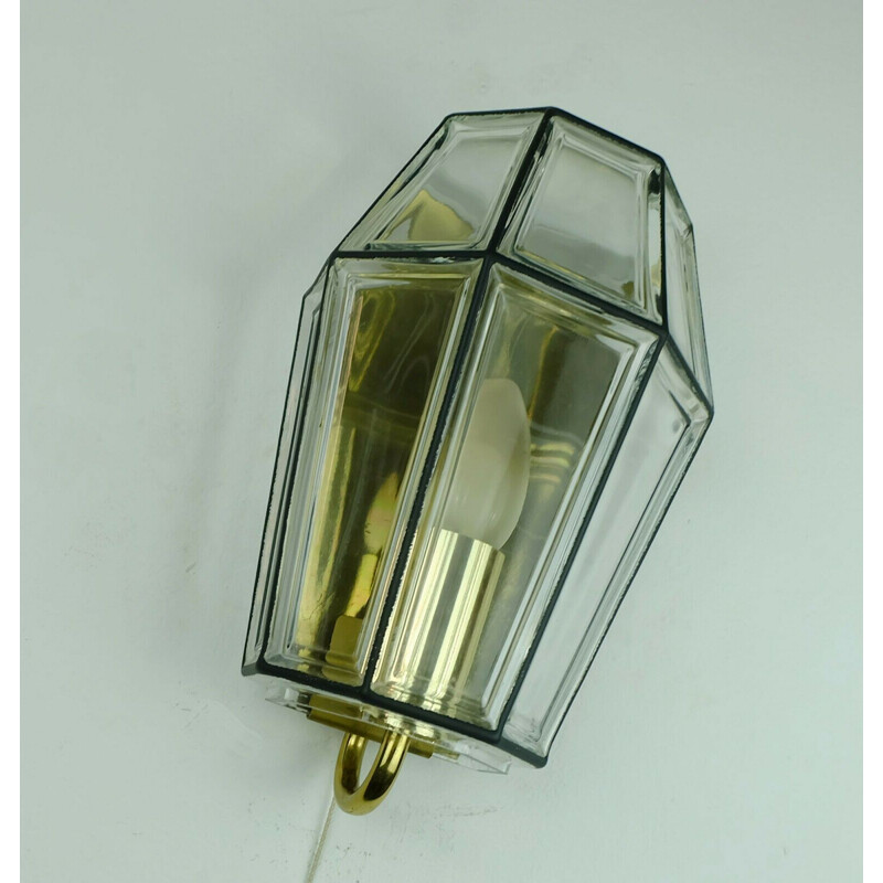 Vintage wall lamp Glashuette Limburg glass and brass