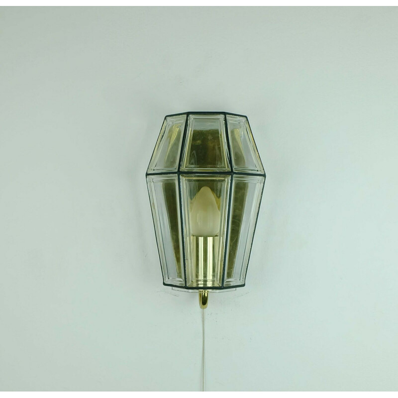 Vintage wall lamp Glashuette Limburg glass and brass