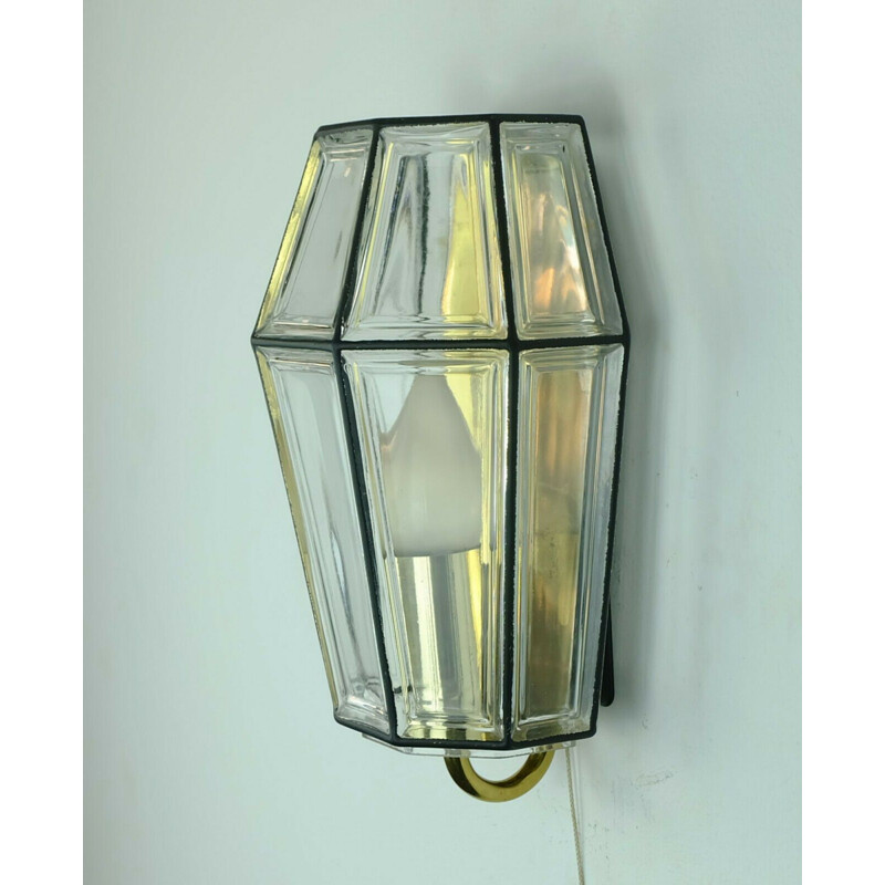 Vintage wall lamp Glashuette Limburg glass and brass