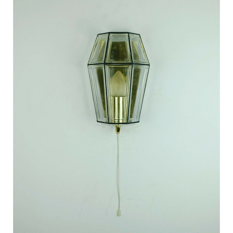 Vintage wall lamp Glashuette Limburg glass and brass