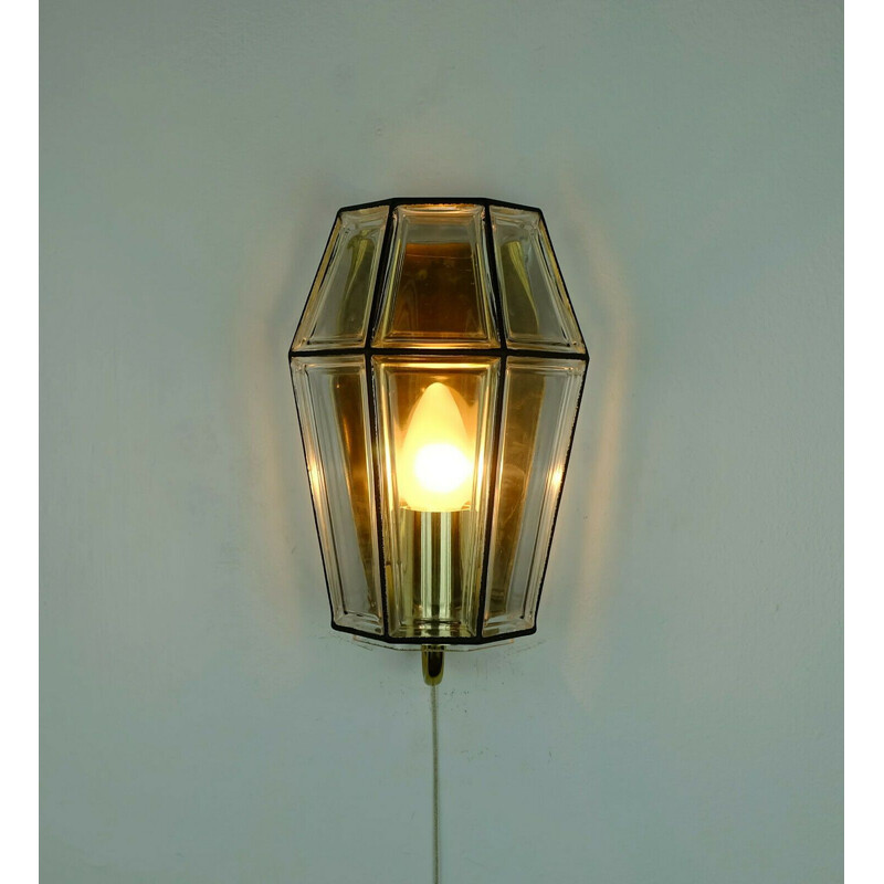 Vintage wall lamp Glashuette Limburg glass and brass