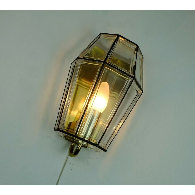 Vintage wall lamp Glashuette Limburg glass and brass