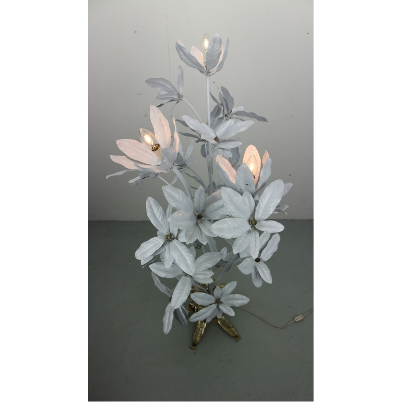 Lampada da terra vintage a fiori bianchi di Hans Kögl