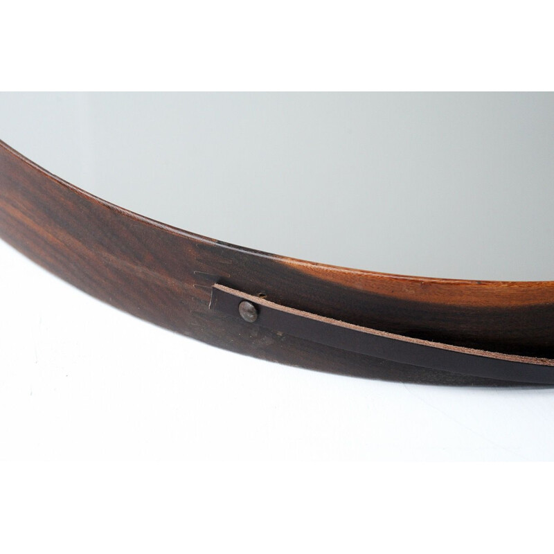 Vintage scandinavian circular mirror in teak 1960