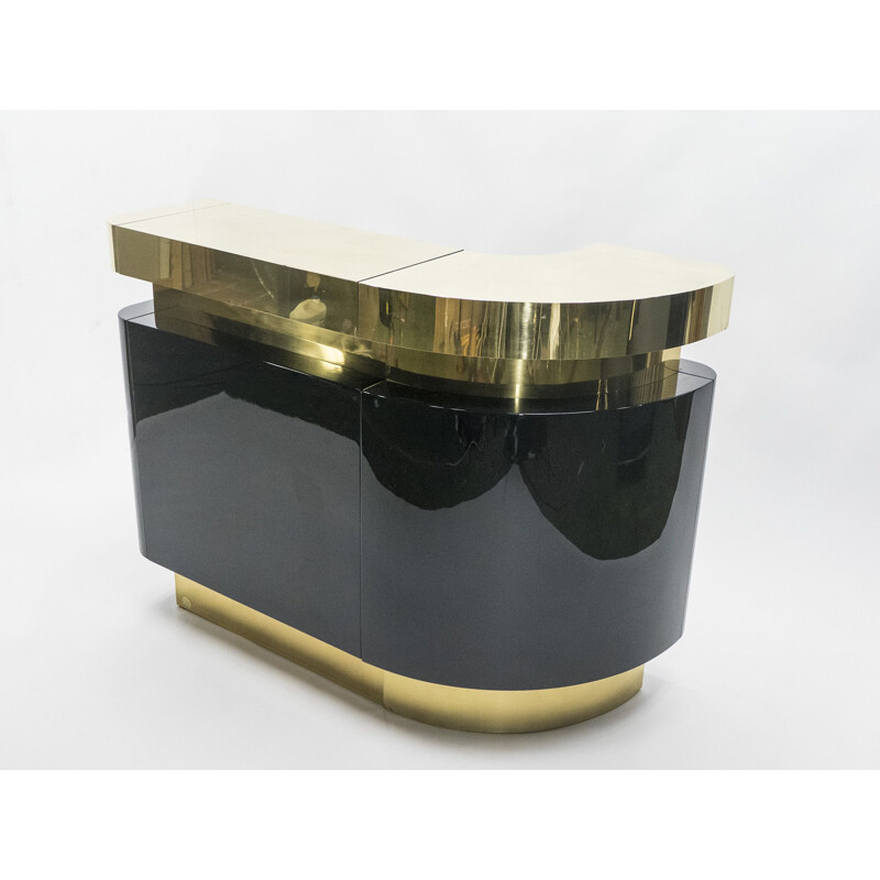 French vintage bar for Romeo Paris in black lacquered and brass 1970