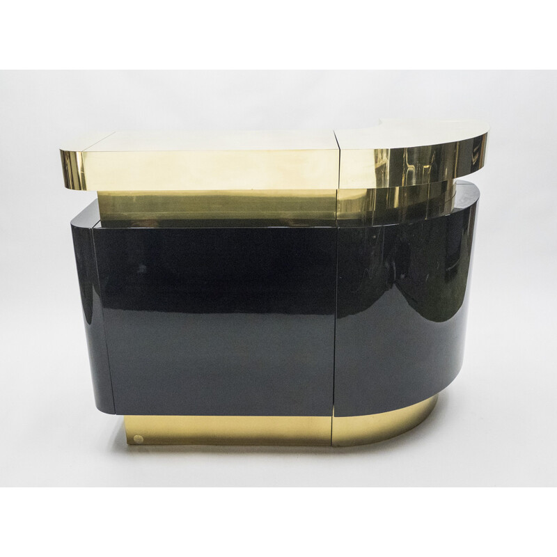French vintage bar for Romeo Paris in black lacquered and brass 1970