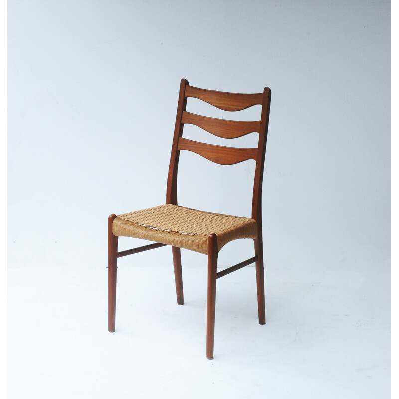 Suite de 4 chaises vintage scandinaves pour Glyngore Stole en teck et corde
